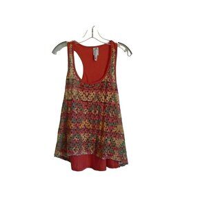 Ransom Crochet Overlay Women Tank - Coral - M